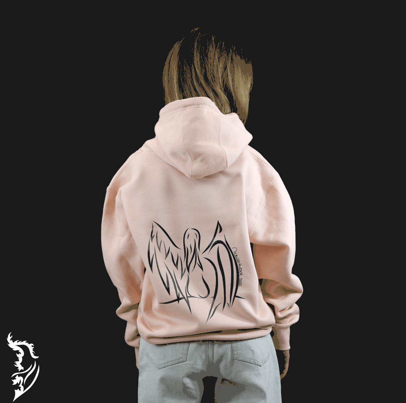 Hand-drawn Angel with Angel wings on left side and devil wings on the right side