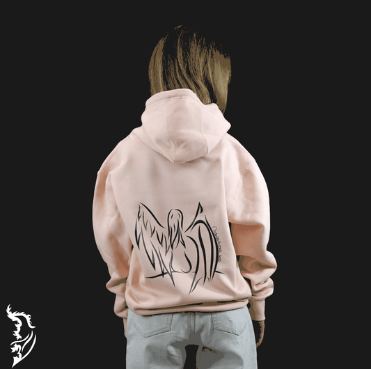 Hand-drawn Angel with Angel wings on left side and devil wings on the right side