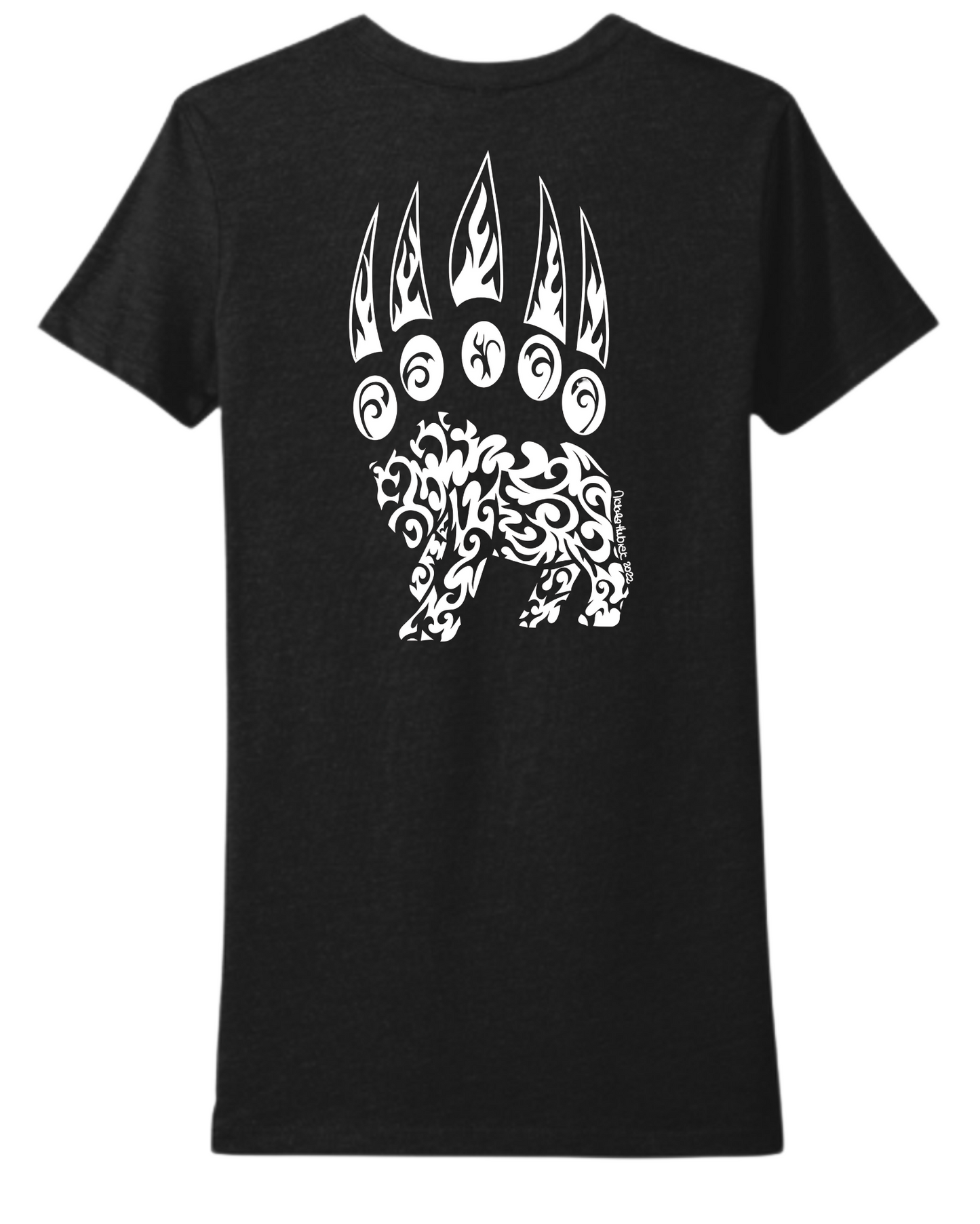 Hand-drawn Bear Paw in White on back of T-Shirt