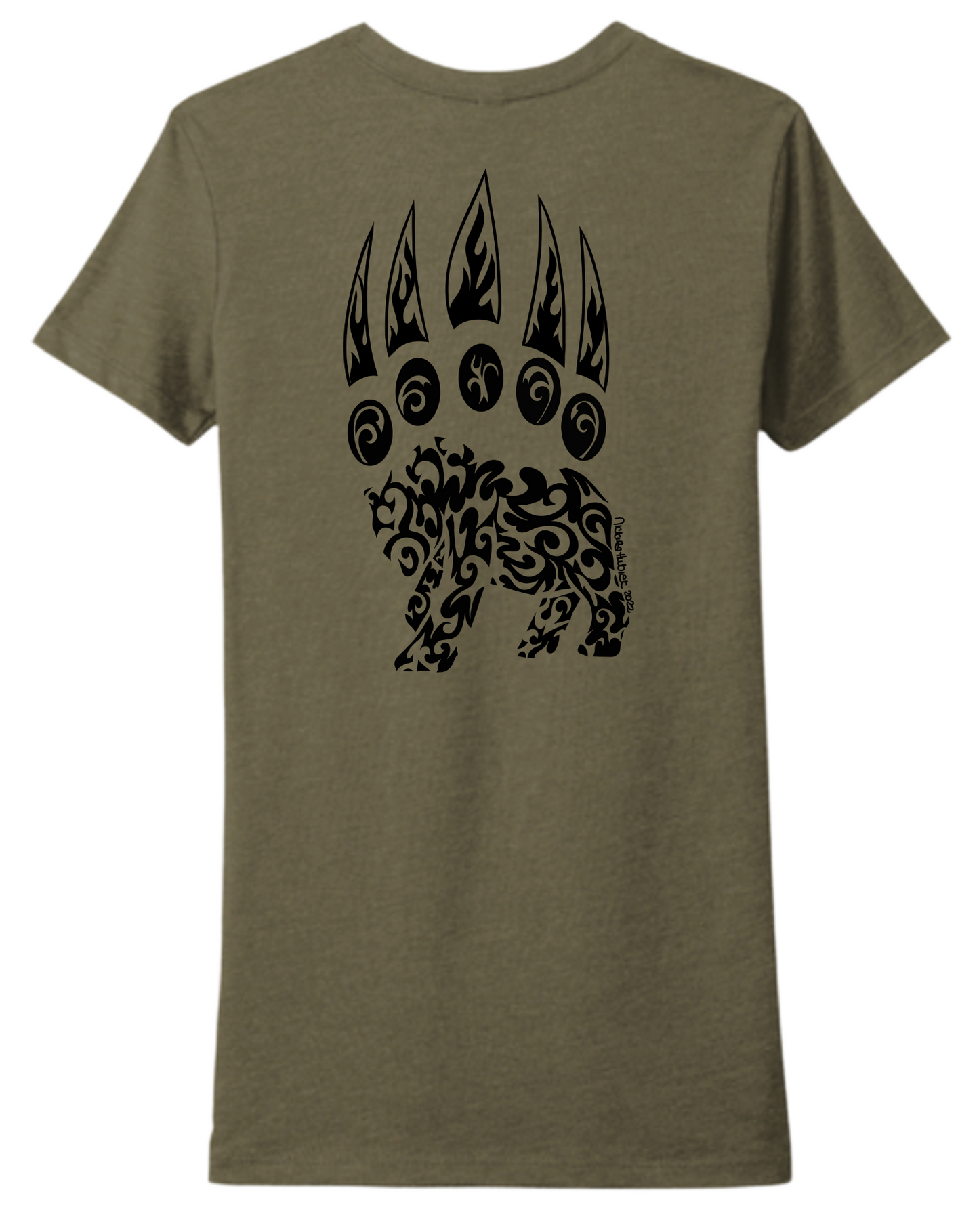Hand-drawn Black Bear Paw on back of shirt