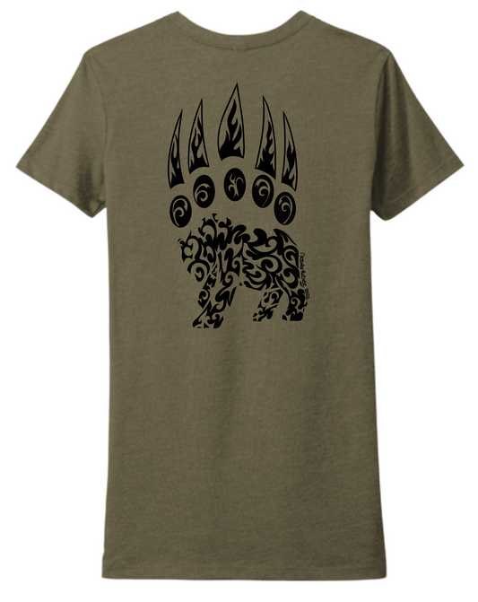 Hand-drawn Black Bear Paw on back of shirt