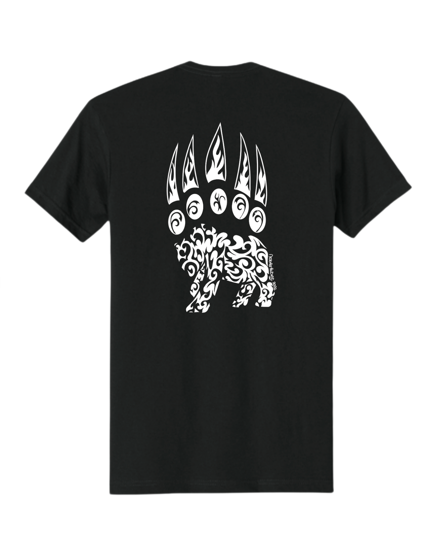 Black Men's T-Shirt with Hand-drawn Bear Paw on Back