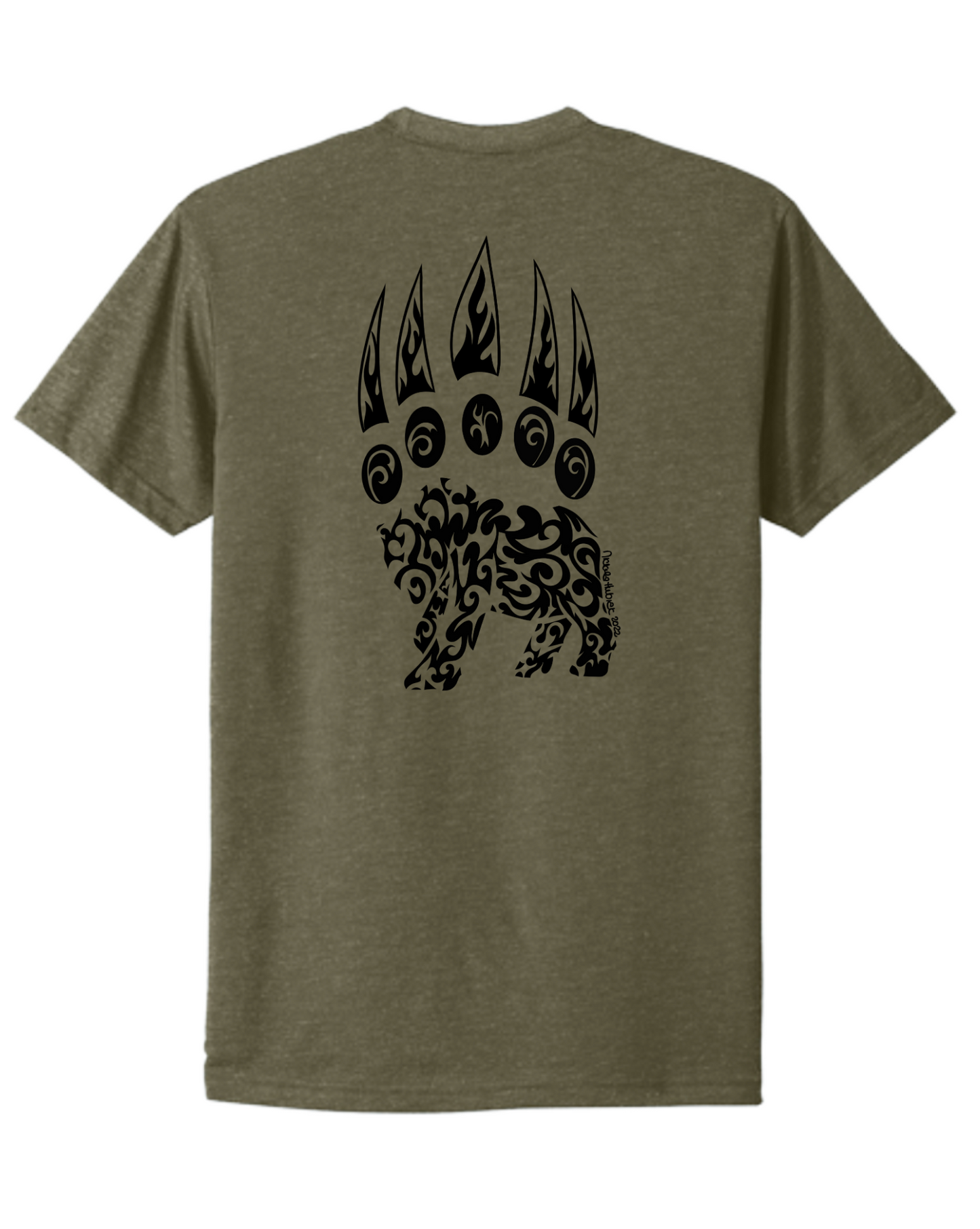Military Green Men's T-Shirt
Hand-drawn Black Bear Paw on back