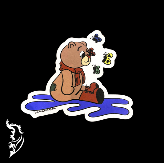 I love drawing cartoonish characters when I find a scrap piece of paper lying around. A Teddy Bear with some Butterfly friends sitting in a puddle. Yep, that's what I drew and yes, he has rain boots on.