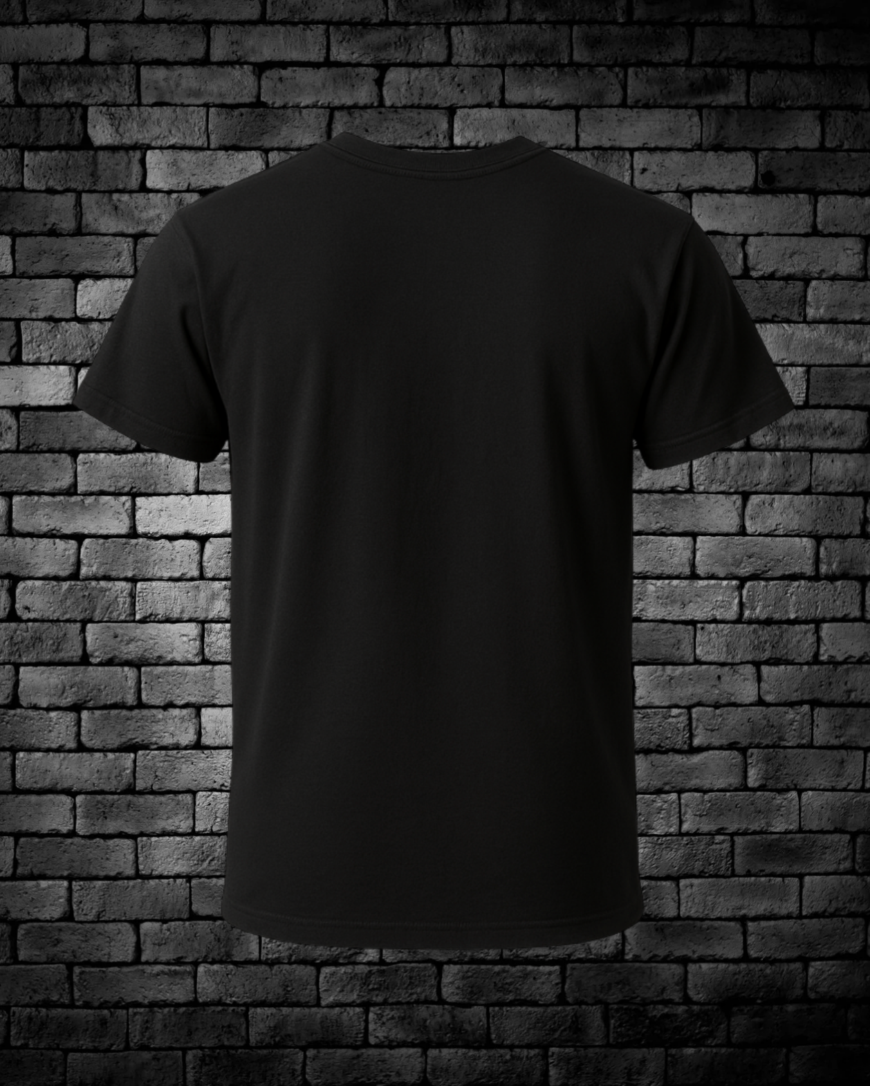 Black t-shirt against a brick wall background