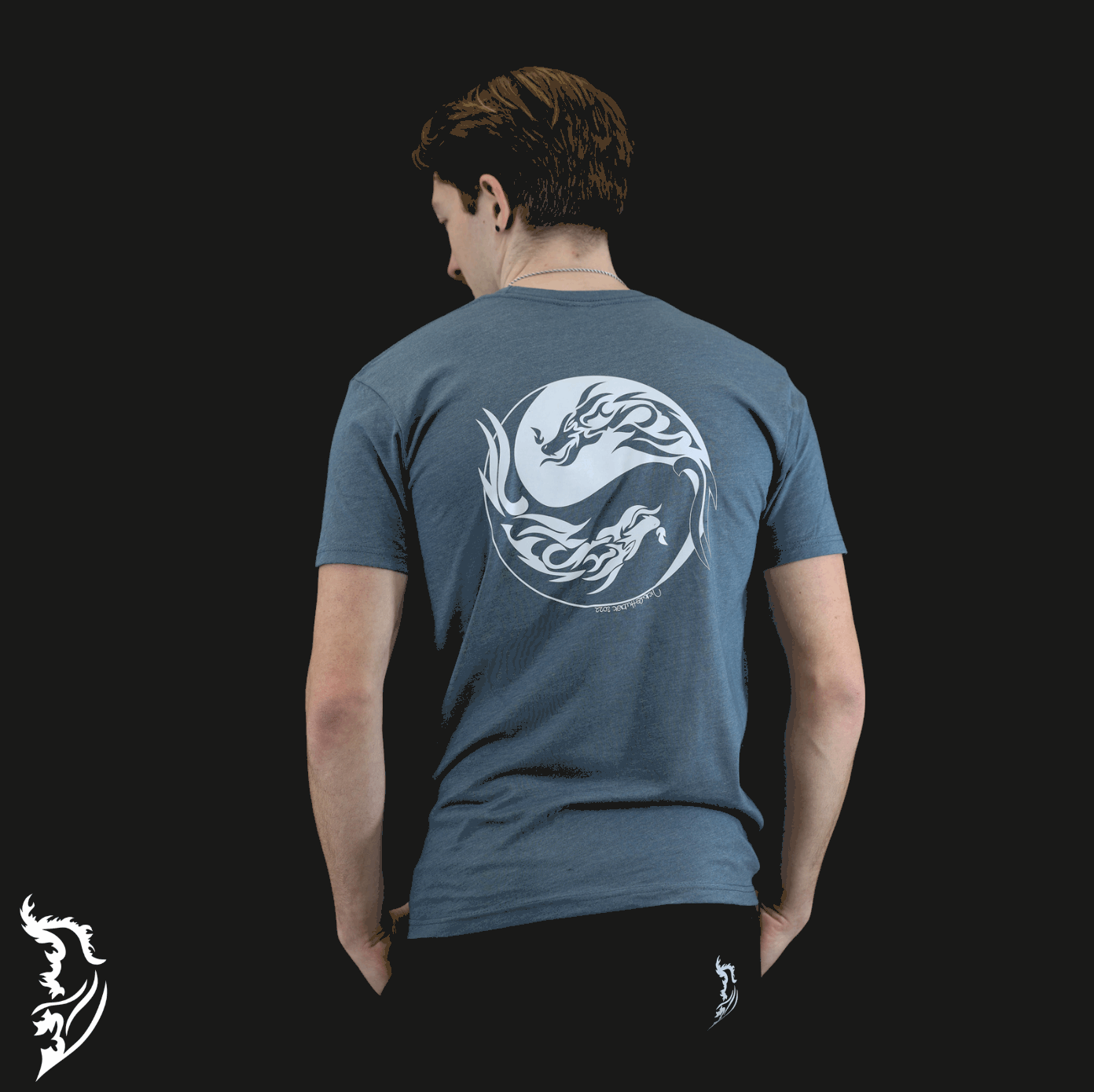 White Hand-drawn Dragons within Yin & Yang