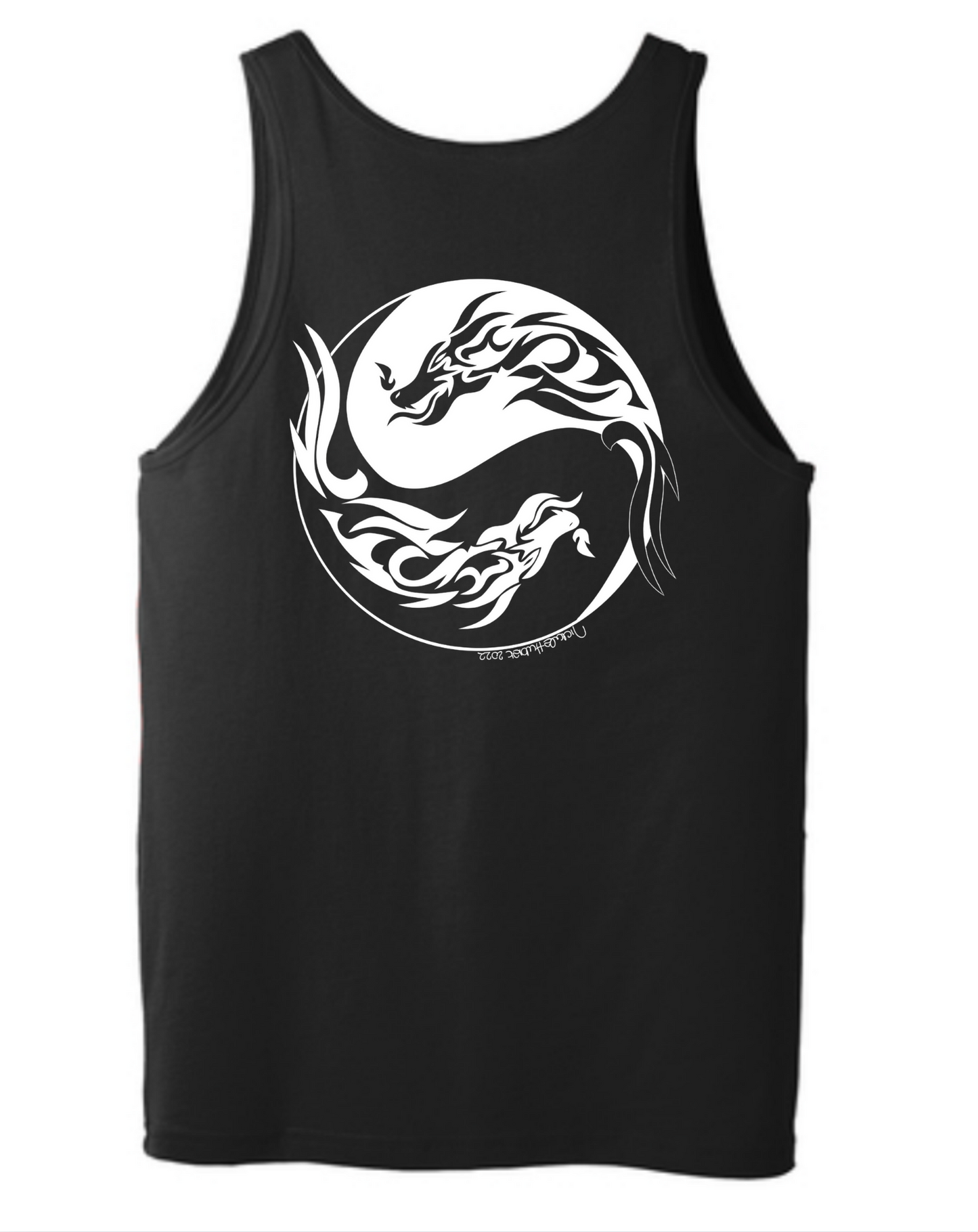 Black Tank Top with Hand-drawn white Dragon Yin and Yang