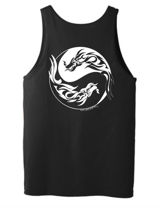 Black Tank Top with Hand-drawn white Dragon Yin and Yang