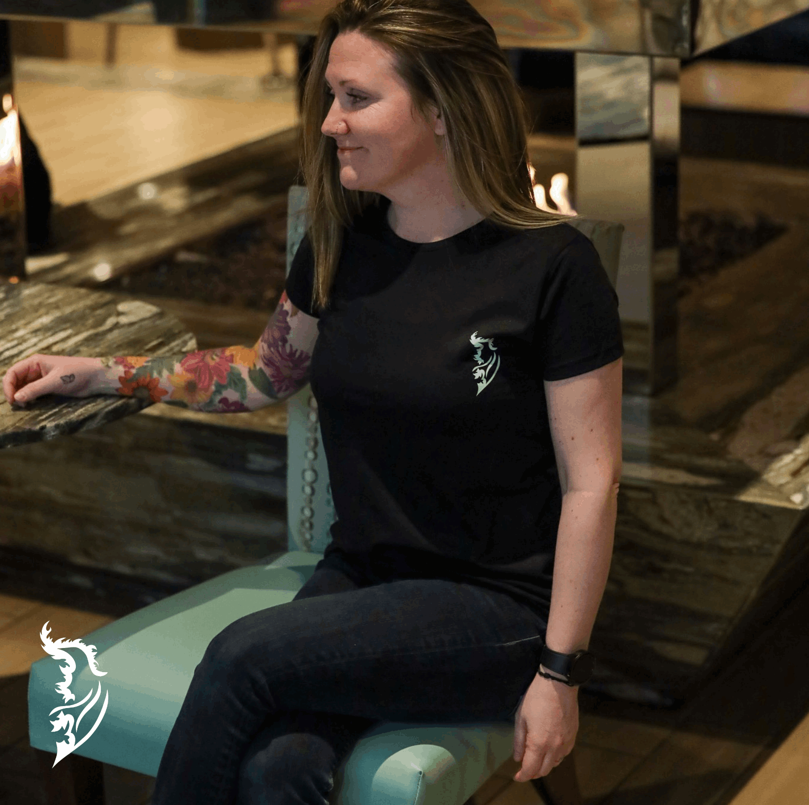 White Angel Wing logo on front left chest