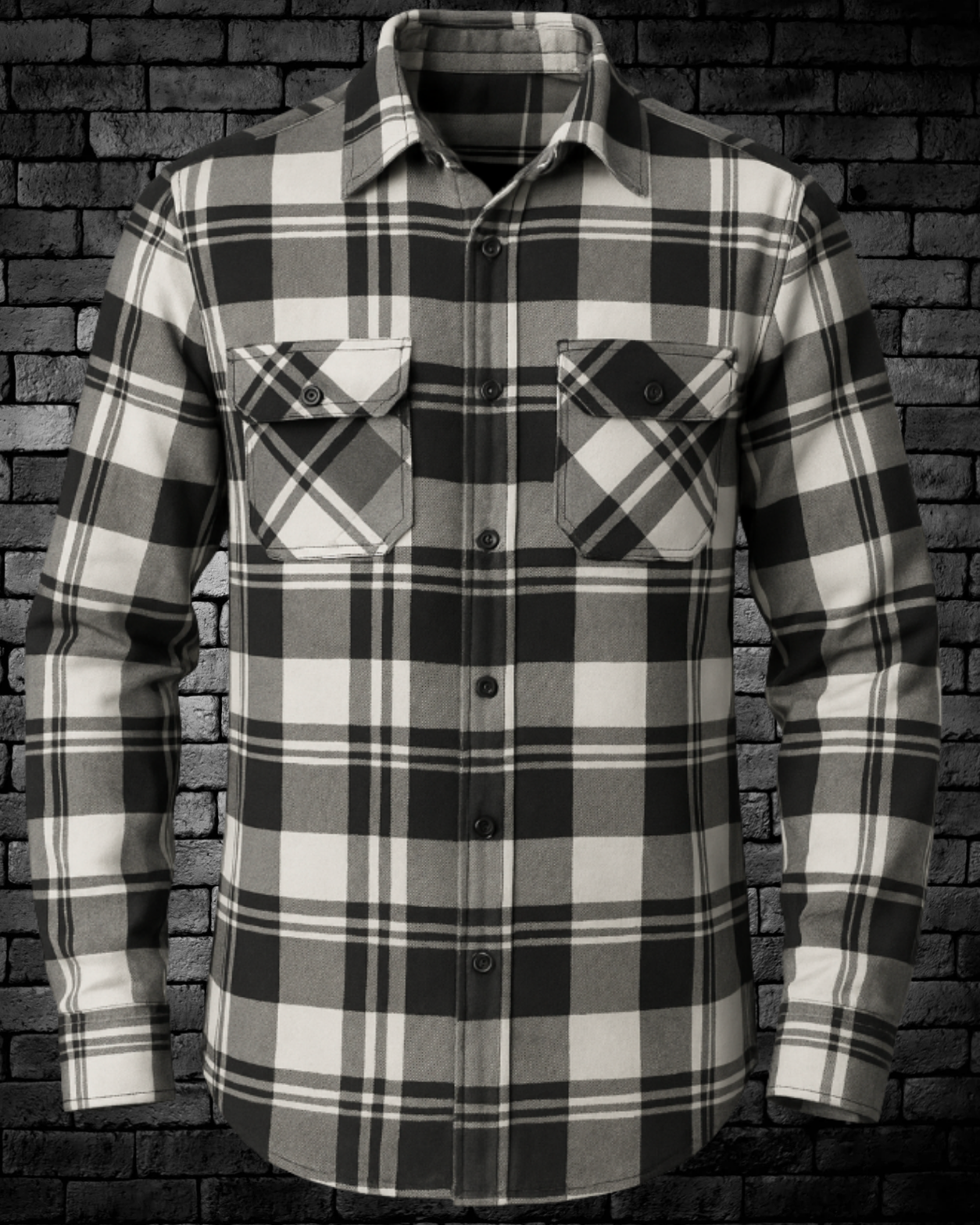 2 Chest Pockets on Black & White Plaid Flannel