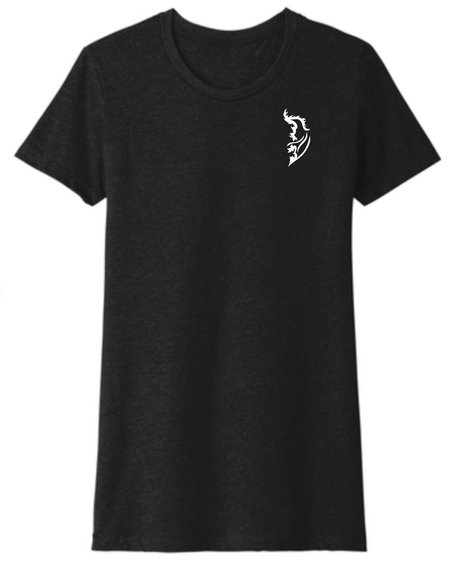Black t-shirt with a white Angel Wing logo on the left chest