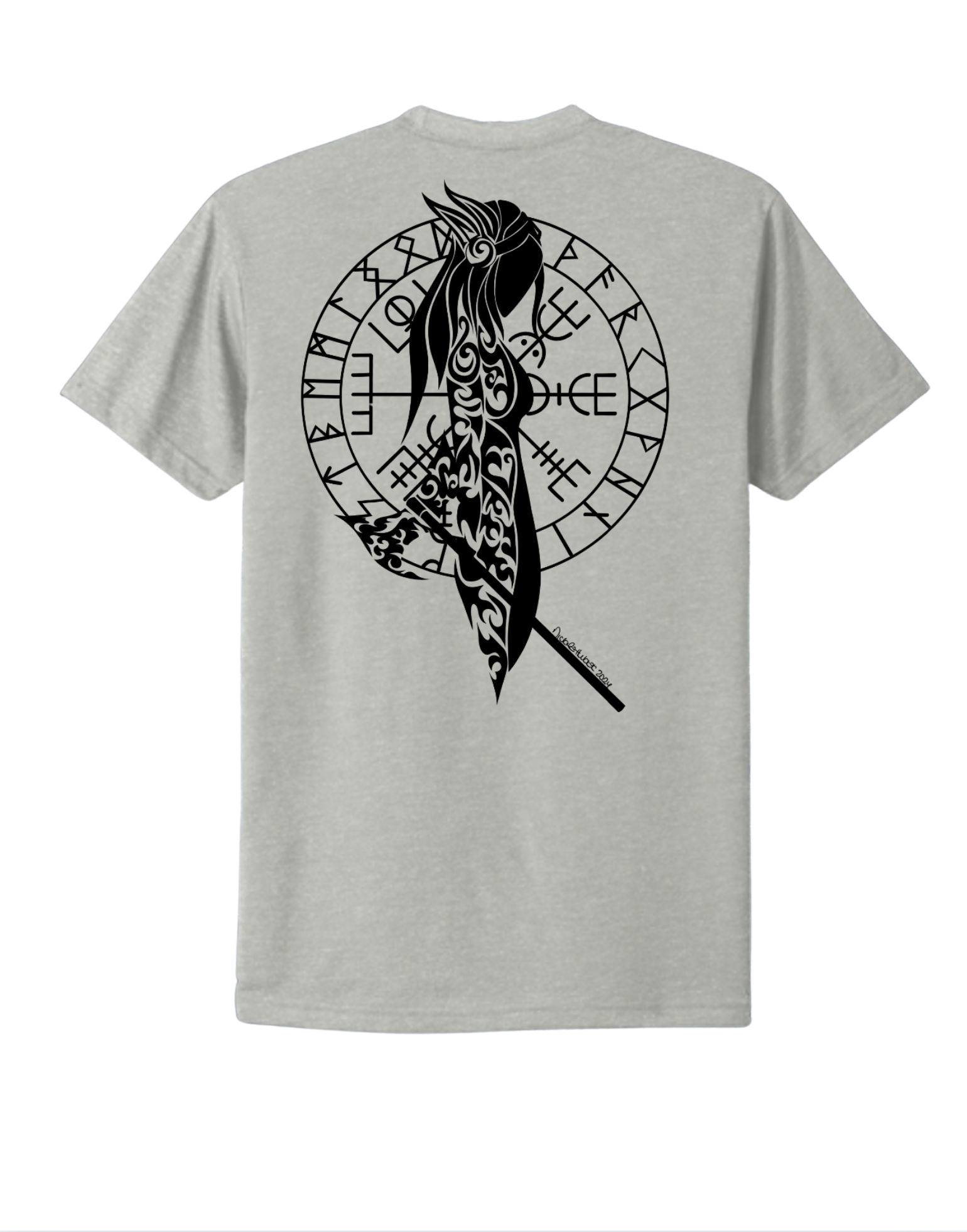 Hand-drawn Shield Maiden with Viking Compass back center
Design in Black