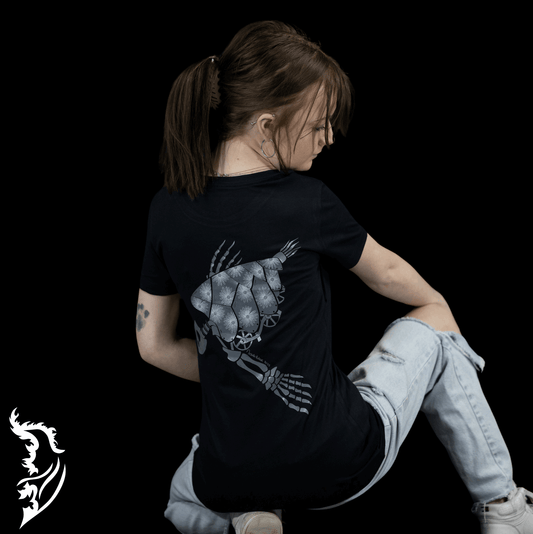 Hand-drawn Skeleton Turtle in Grey with White flowers on shell