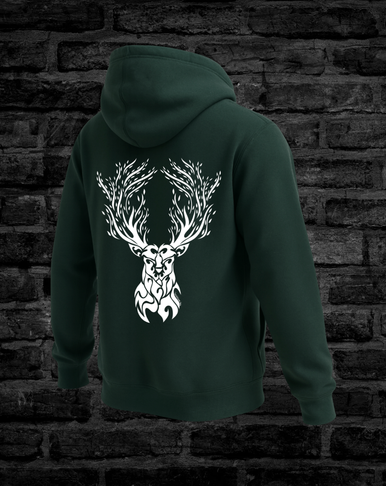 White Hand-drawn Stag on back center