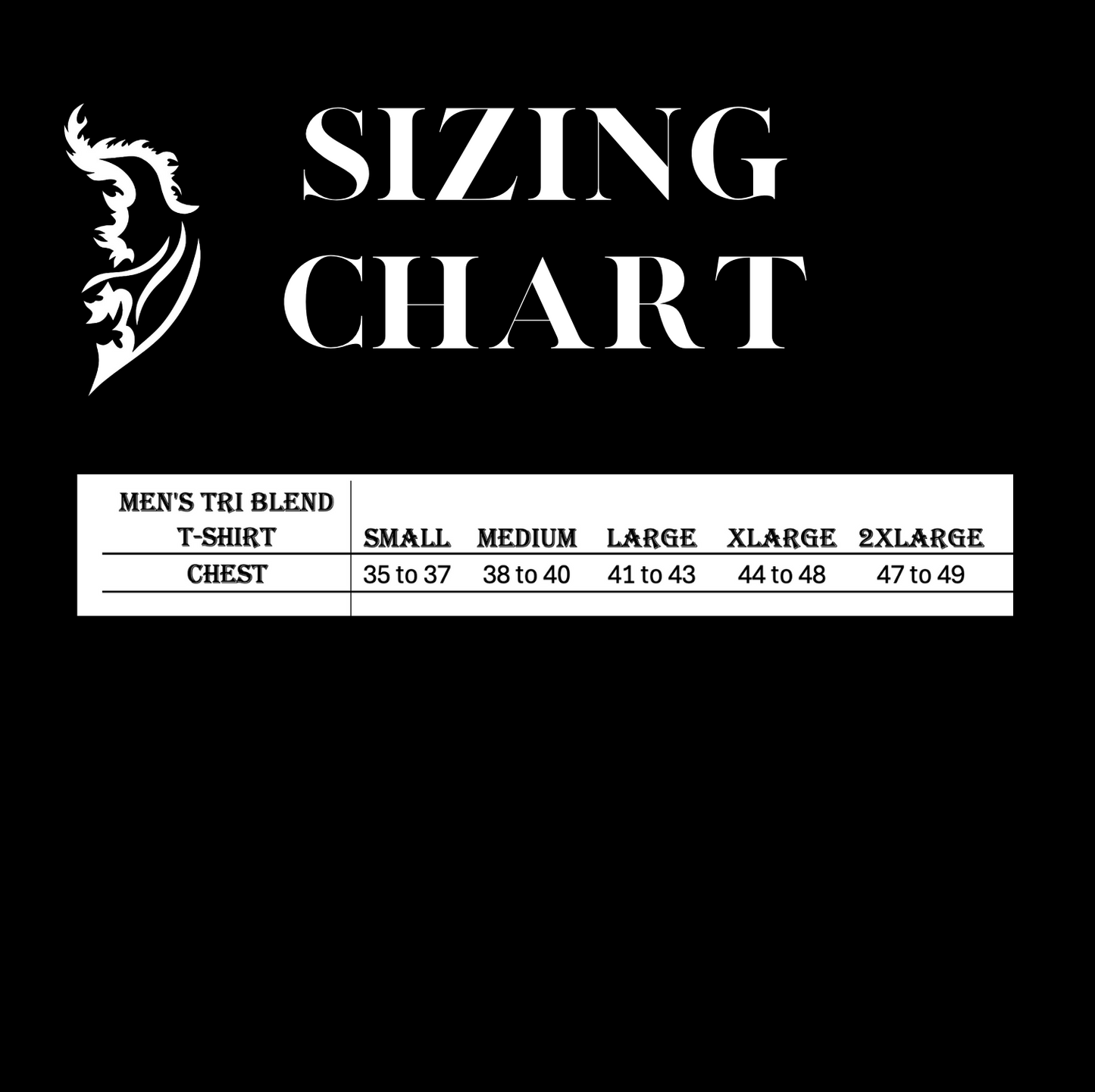Sizing chart for men's tri-blend t-shirts