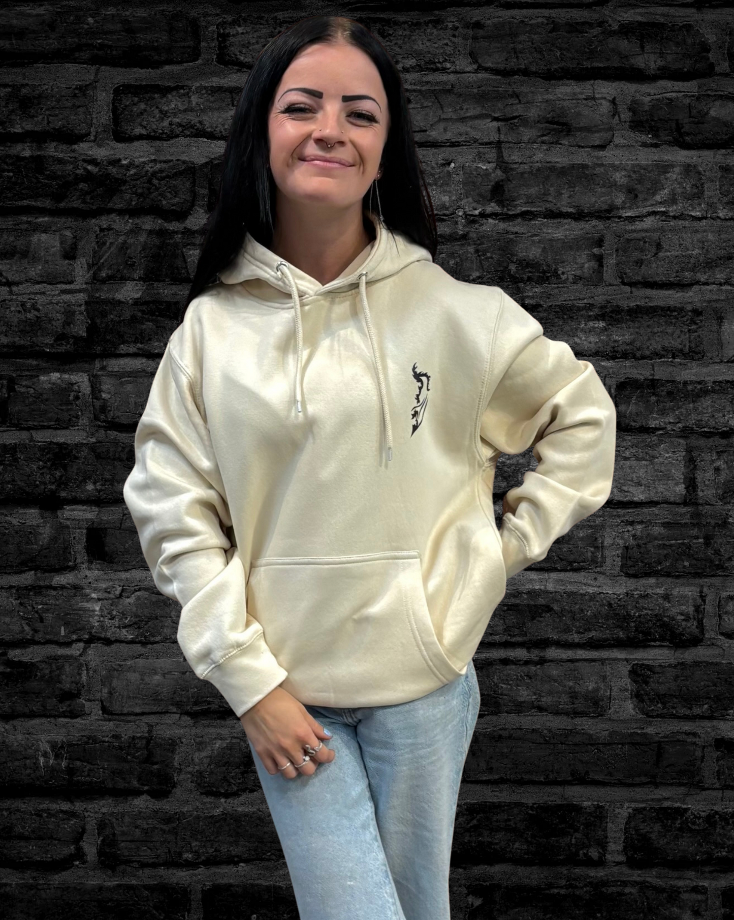 Black Angel Wing Hoodie on left front chest