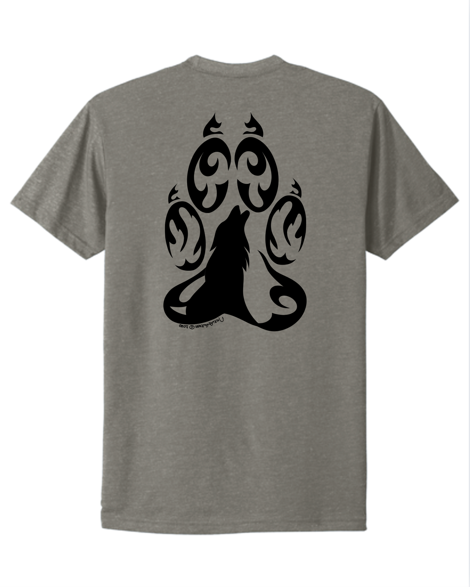 Black Hand-dawn Wolf in Paw Print back of shirt