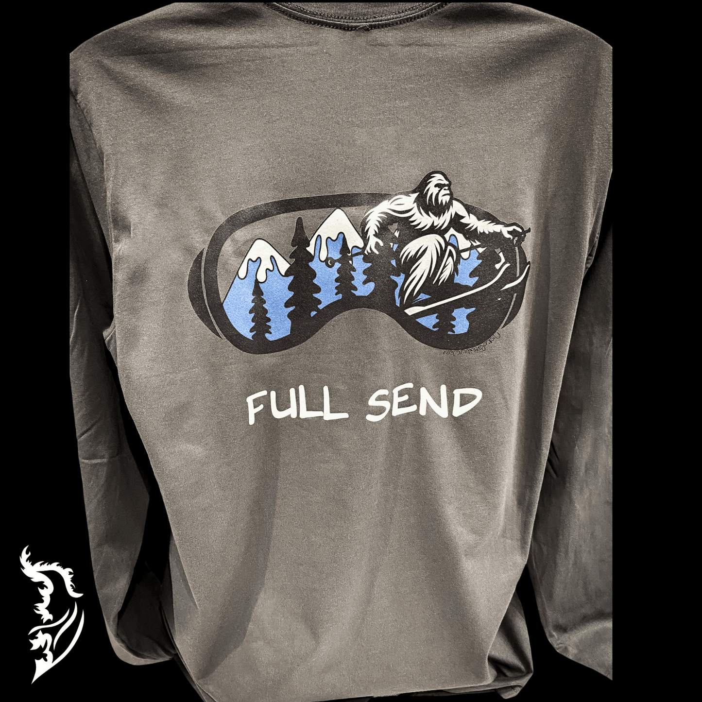 Full Send - Sasquatch Skiing Hand - drawn Long Sleeve