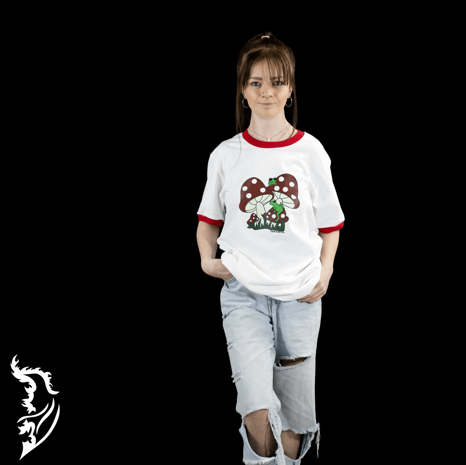 Mushroom & Frogs Hand - drawn T-Shirt