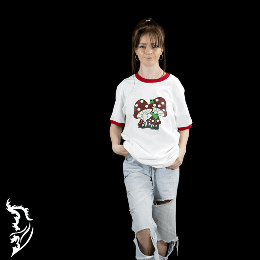Mushroom & Frogs Hand - drawn T-Shirt