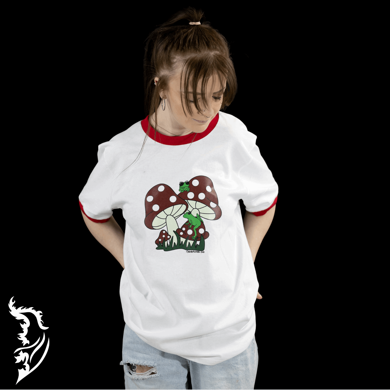 Mushroom & Frogs Hand - drawn T-Shirt