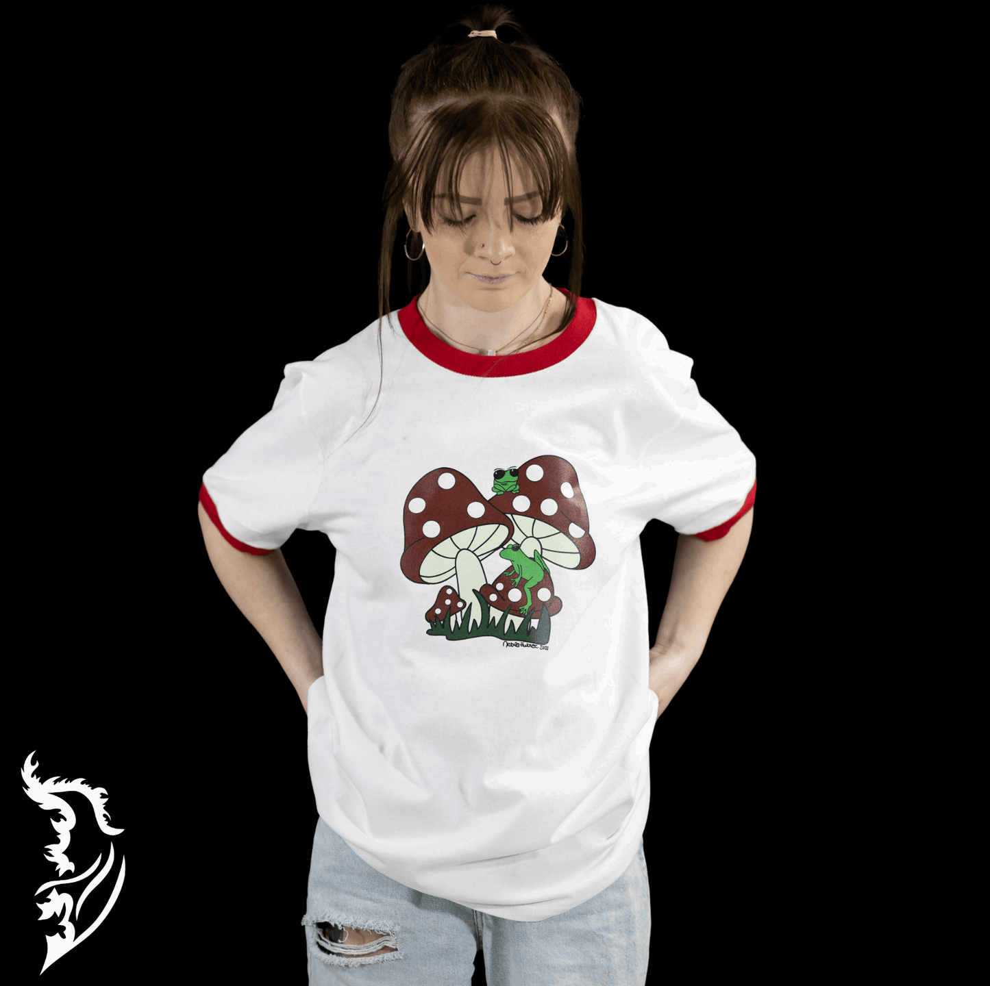 Mushroom & Frogs Hand - drawn T-Shirt