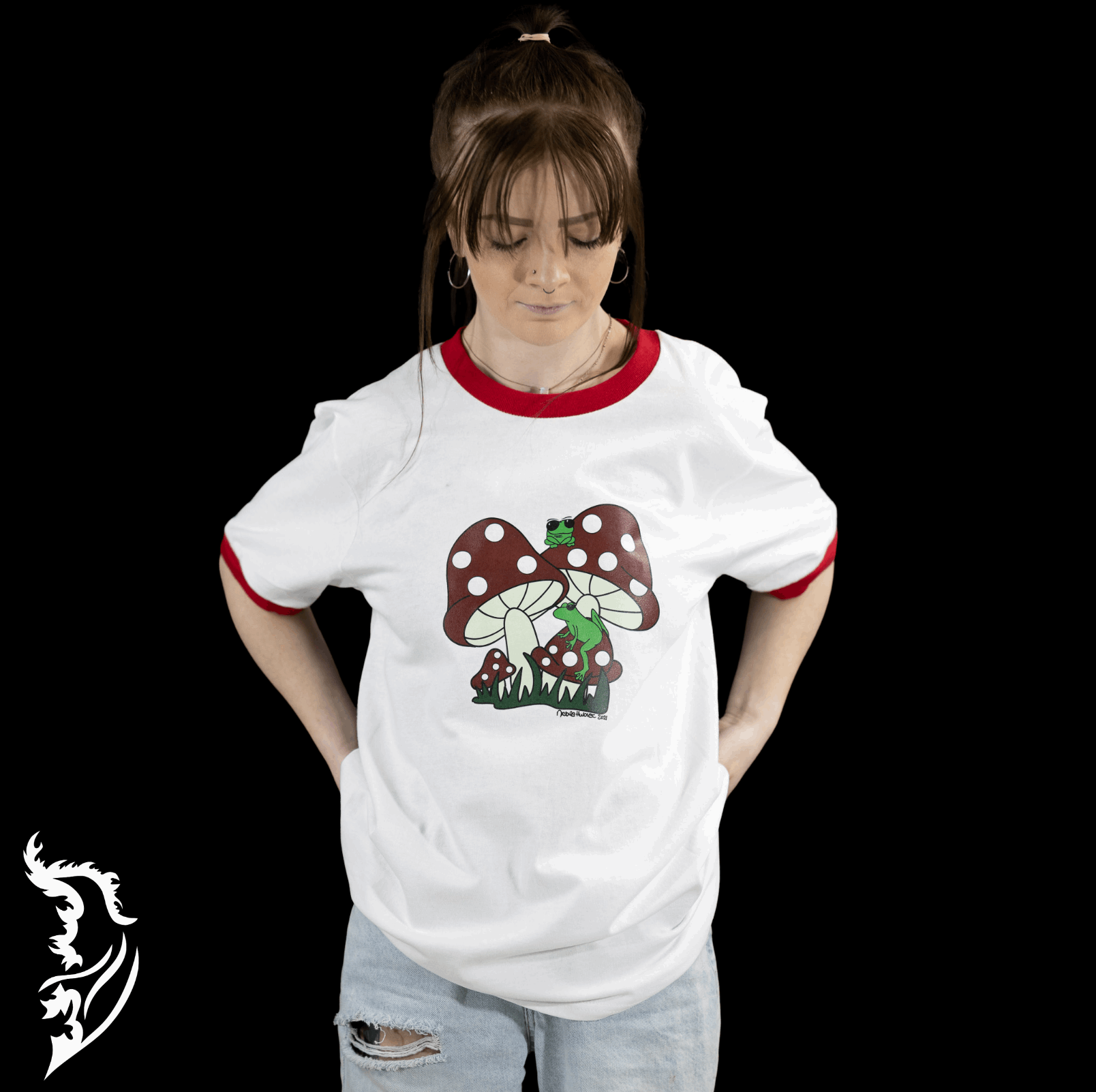 Mushroom & Frogs Hand - drawn T-Shirt