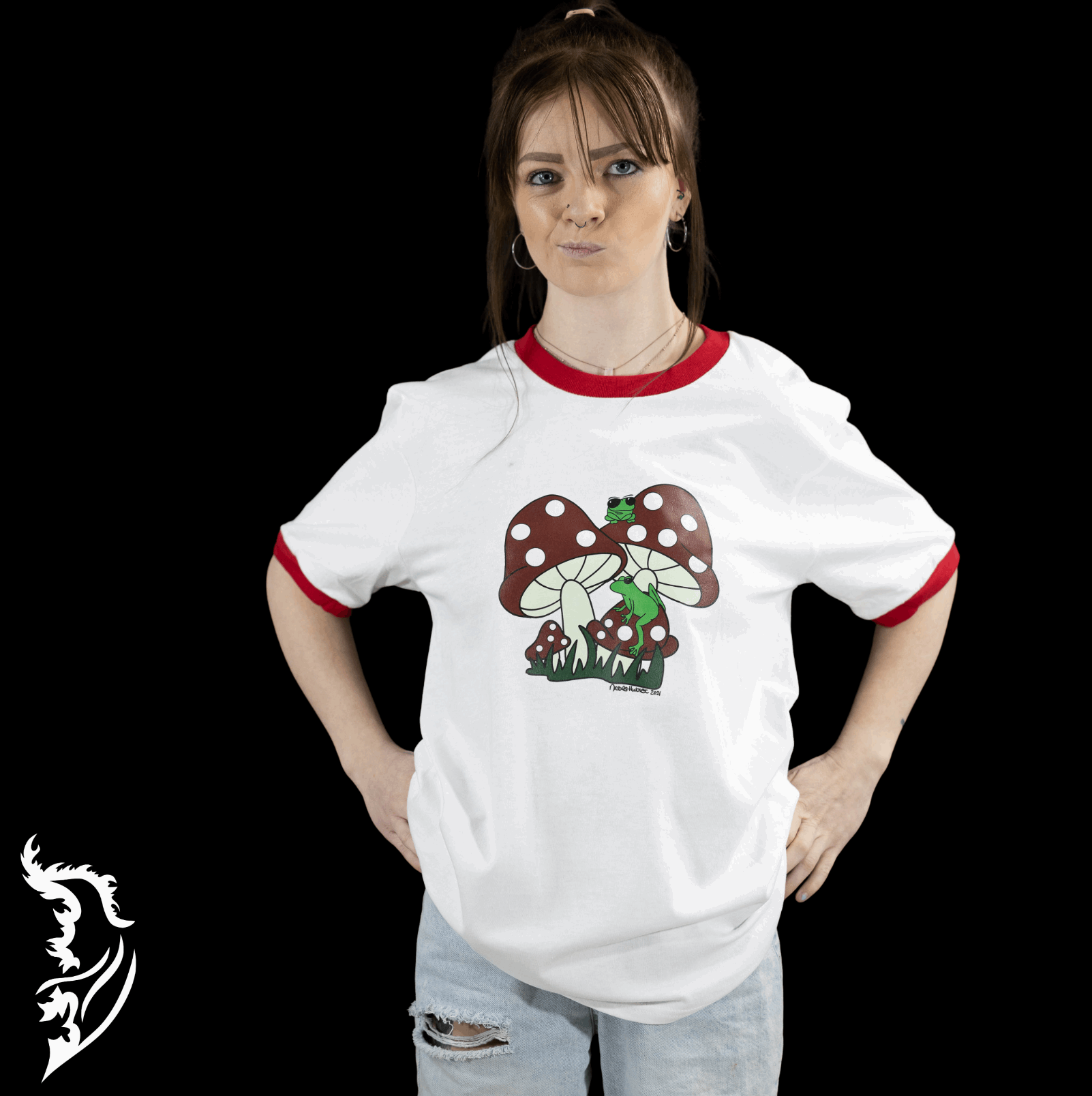 Mushroom & Frogs Hand - drawn T-Shirt