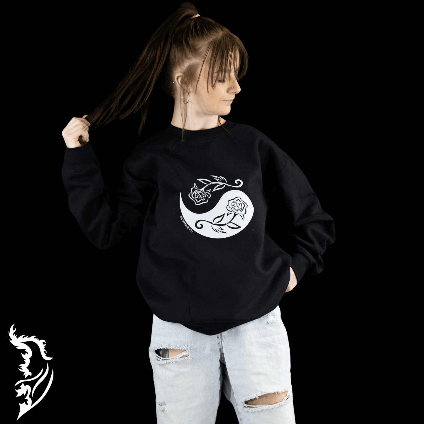 Rose | Yin and Yang Hand - drawn Sweatshirt