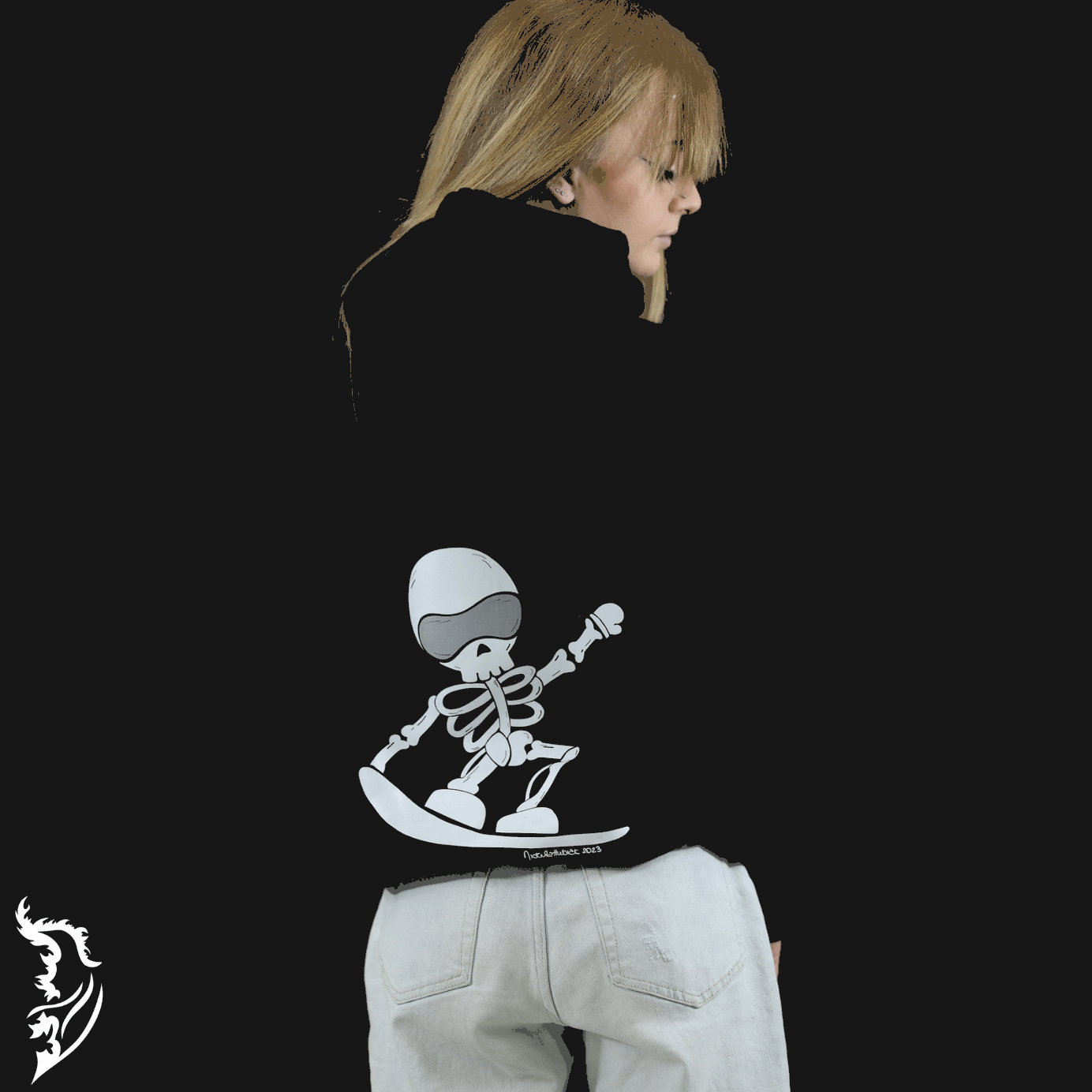 "Skelly" The Skeleton Snowboarder Hand - drawn Hoodie