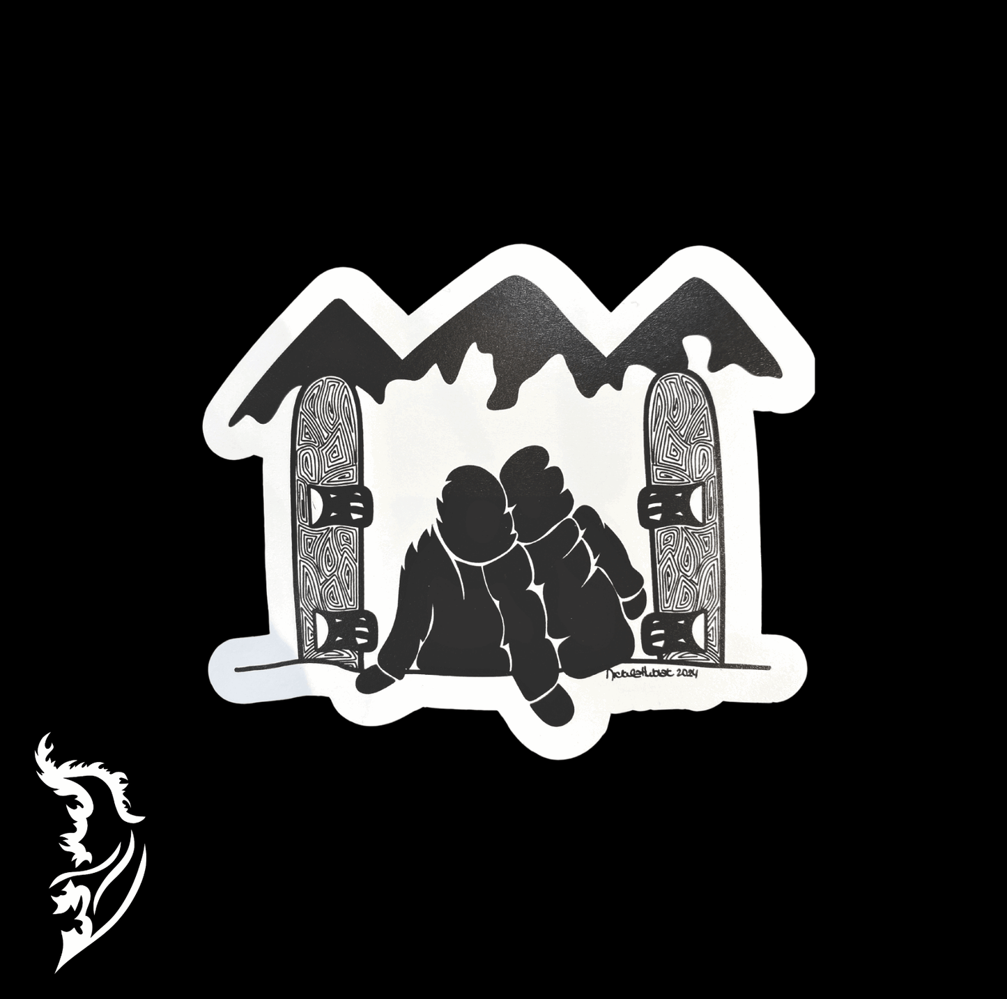 Snowboard Couple Hand - drawn Vinyl Sticker