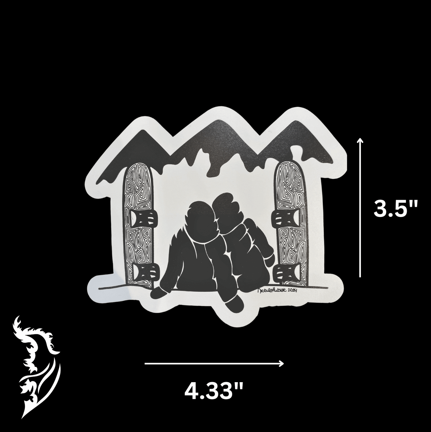 Snowboard Couple Hand - drawn Vinyl Sticker