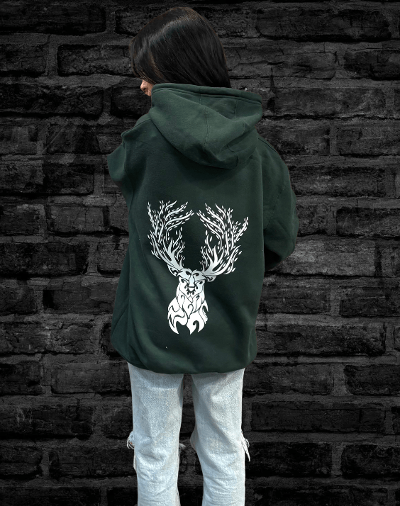 Stag Fleece Lined Hoodie – Embrace Nature’s Power and Myth