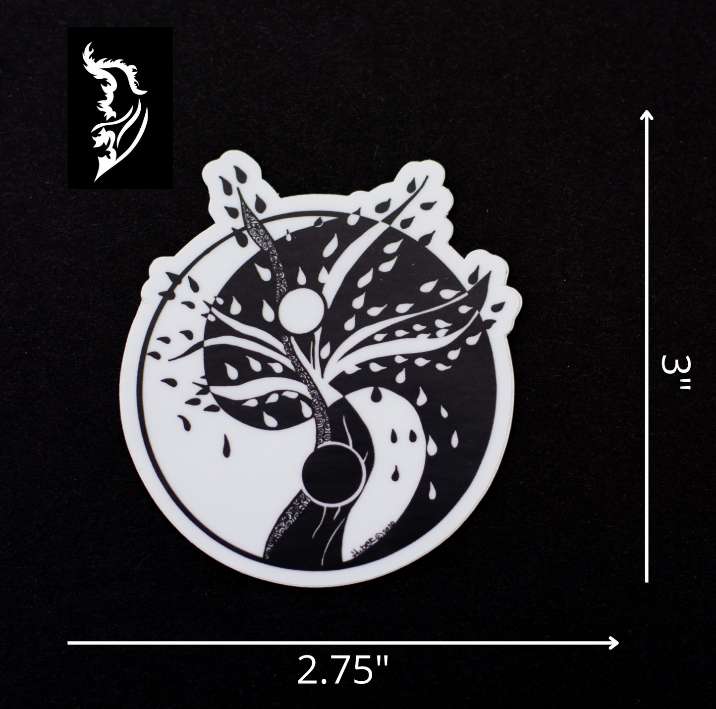 sizing guide for Yin and Yang tree of life hand drawn aesthetic stickers