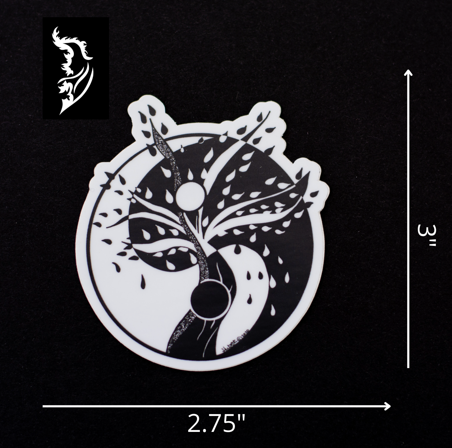sizing guide for Yin and Yang tree of life hand drawn aesthetic stickers