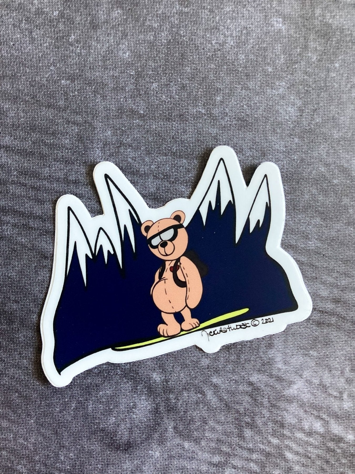 Snowboarding Bear Hand - drawn Vinyl Sticker
