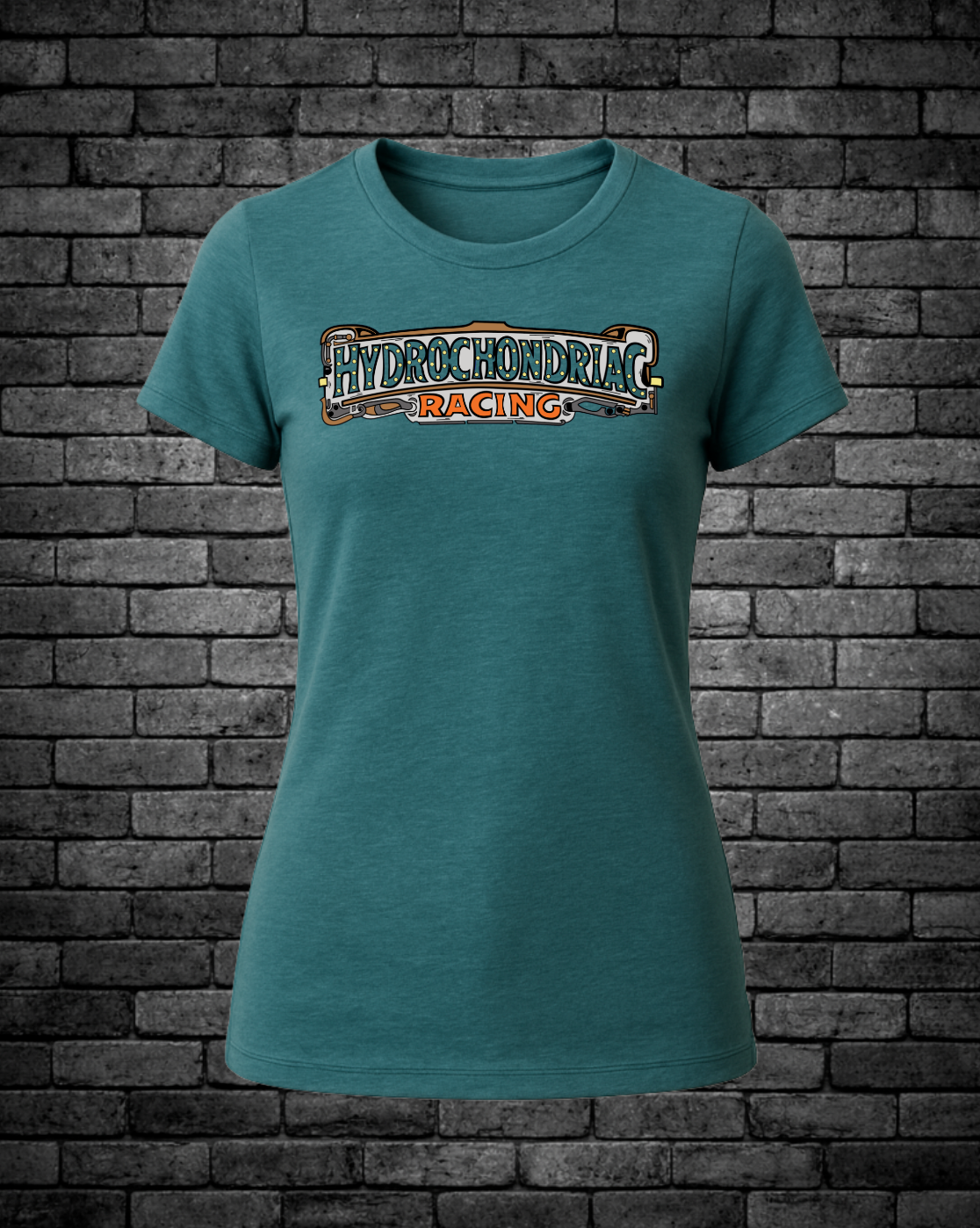Hydrochondriac Racing Steampunk Logo on front center chest