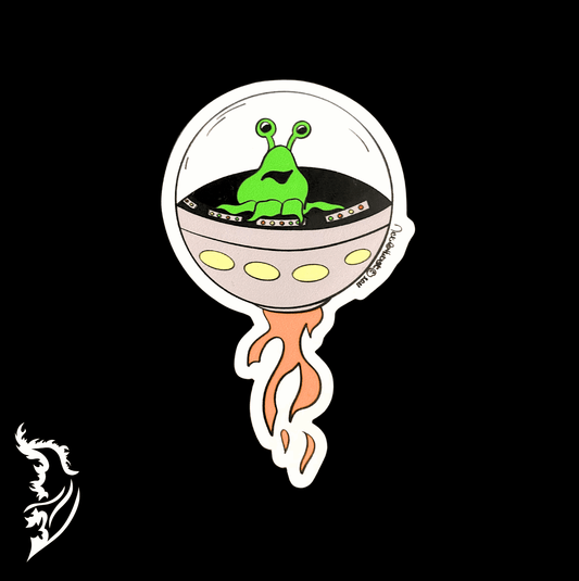 Alien Spaceship Hand - drawn Vinyl Sticker