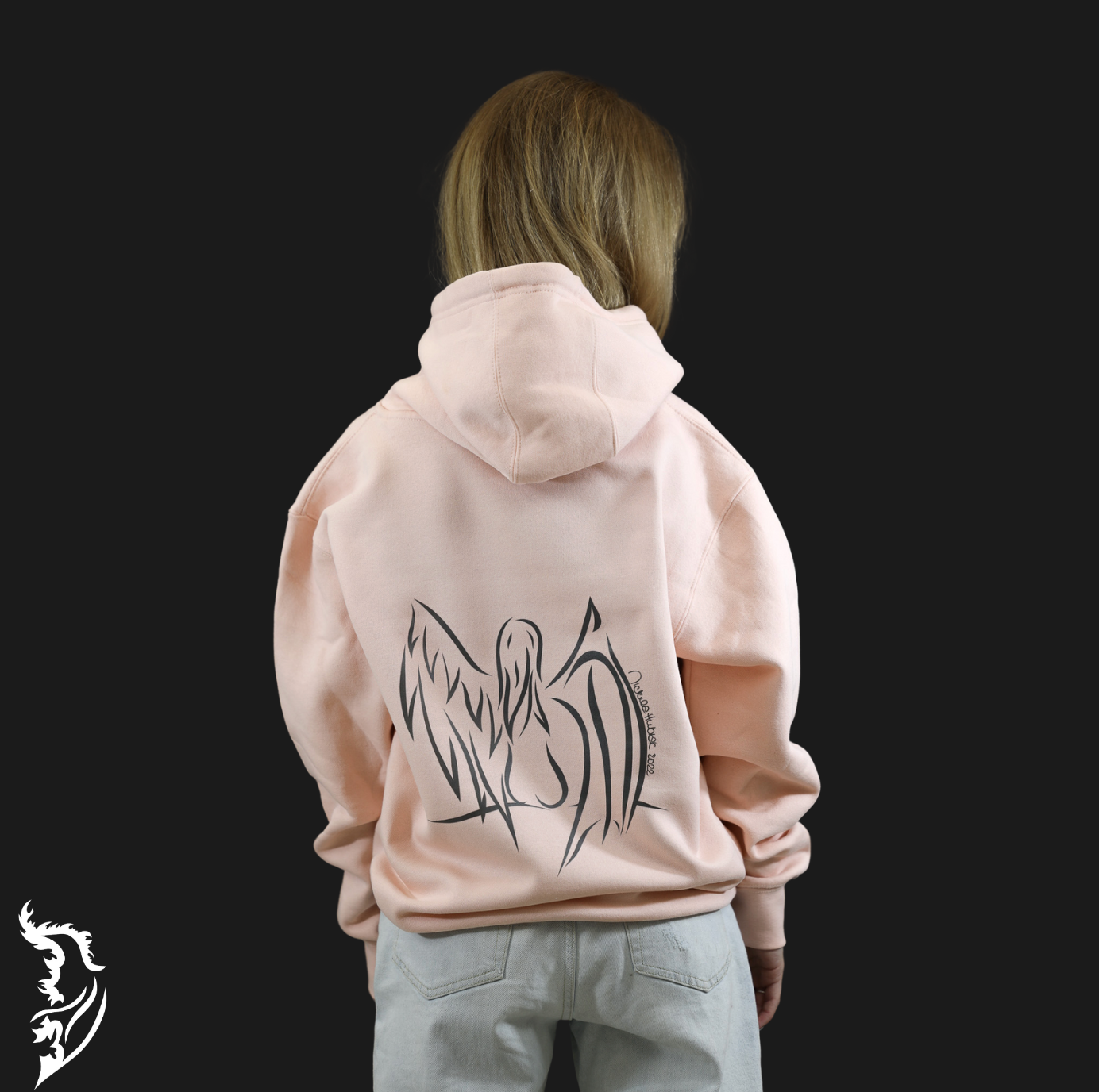 Hand-drawn angel and devil wings on a fleece-lined hoodie, symbolizing yin and yang balance. A unique piece of wearable art for personal expression, perfect for bold street style and trendy fashion enthusiasts.