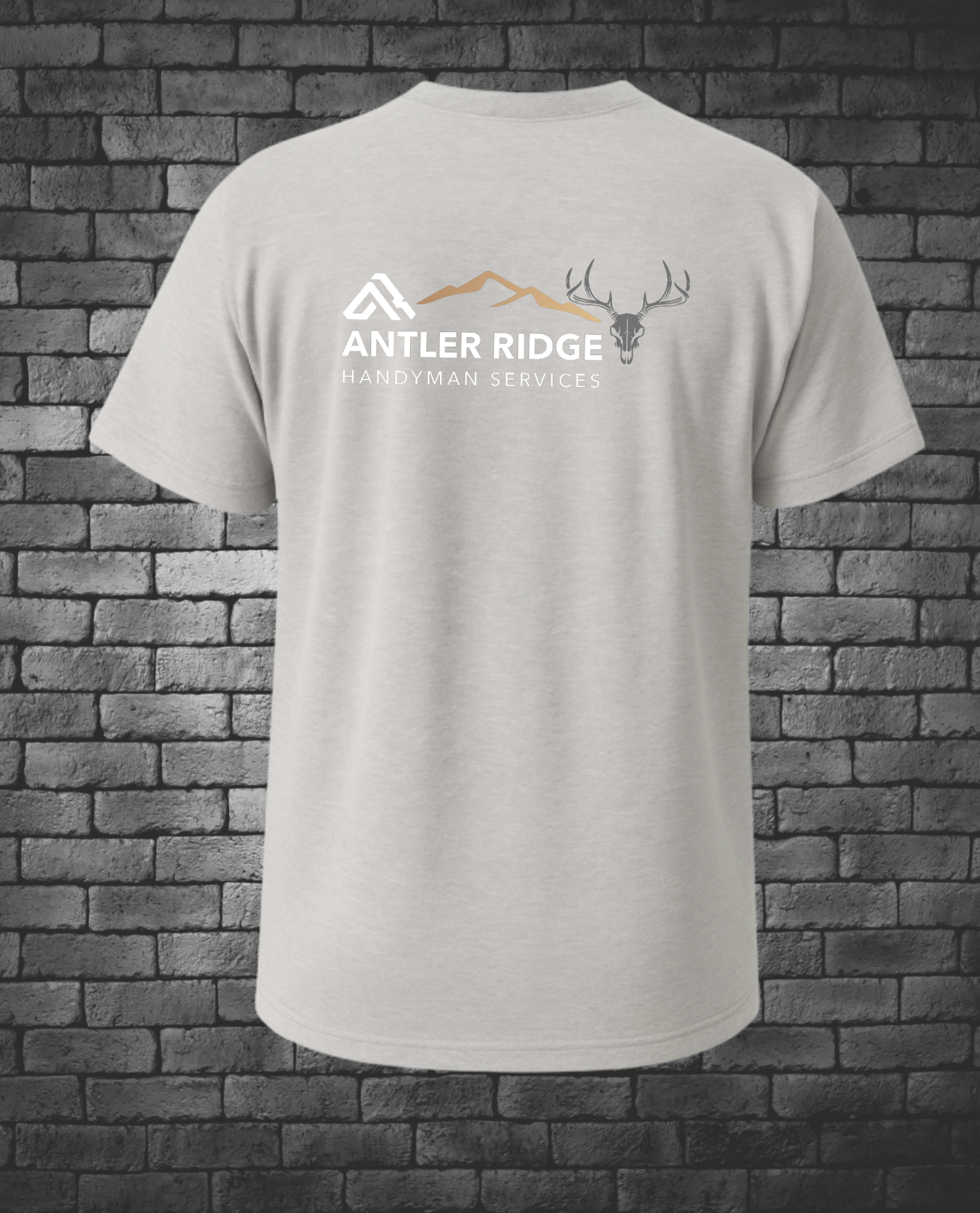 Silk T-shirt with Antler Ridge Handyman Services logo on a brick wall background
