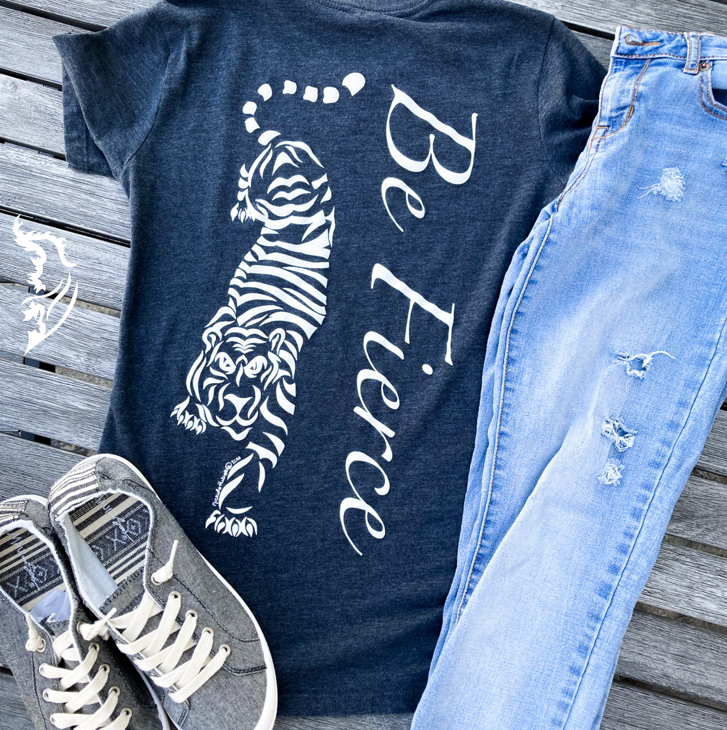 Be Fierce Tiger Hand-drawn T-Shirt | Ladies