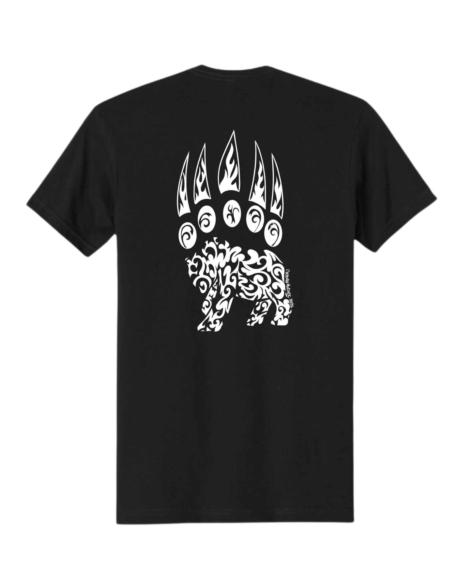 Black Men's T-Shirt with Hand-drawn Bear Paw on Back