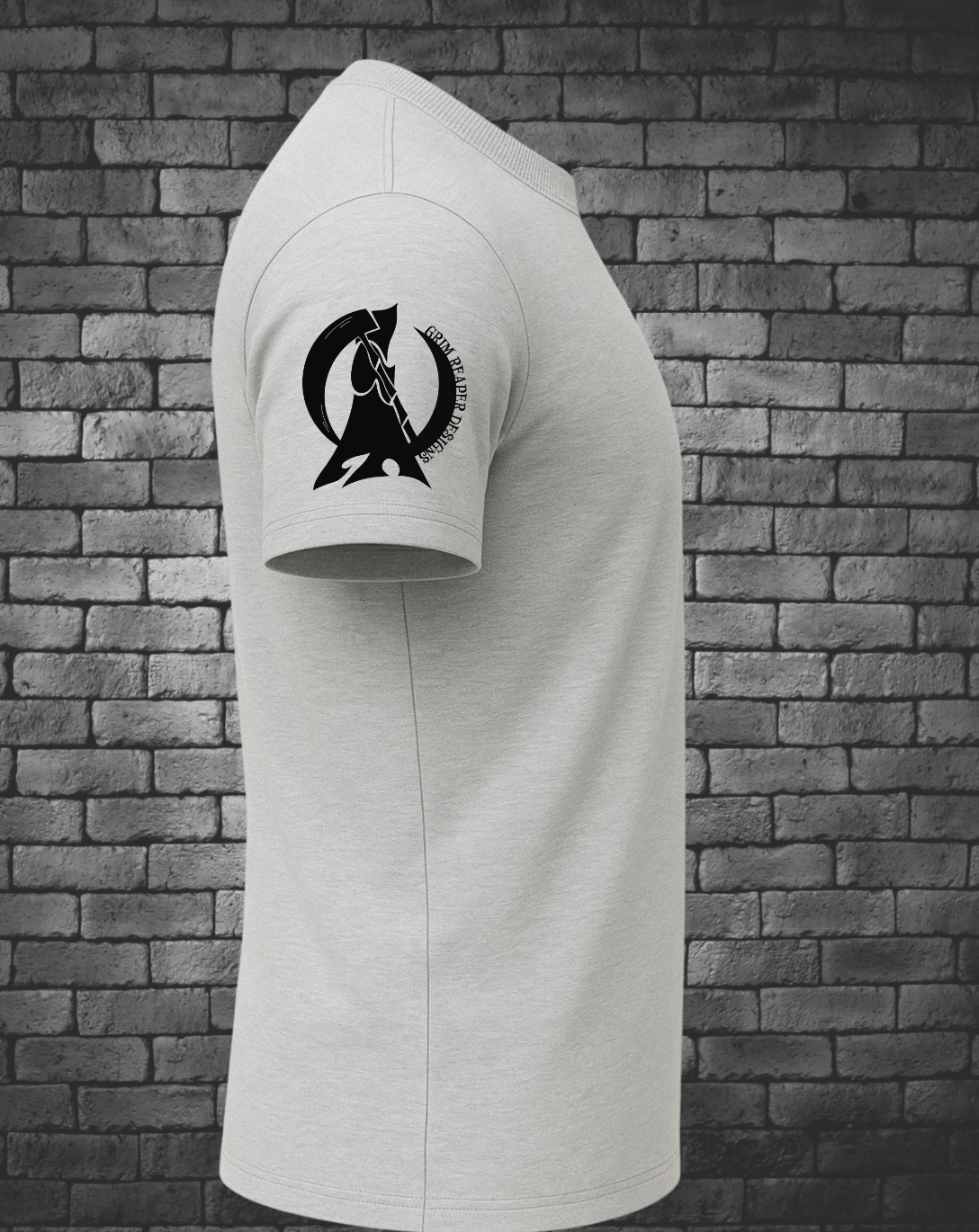 Grim Reaper Designs Logo on right shoulder in black