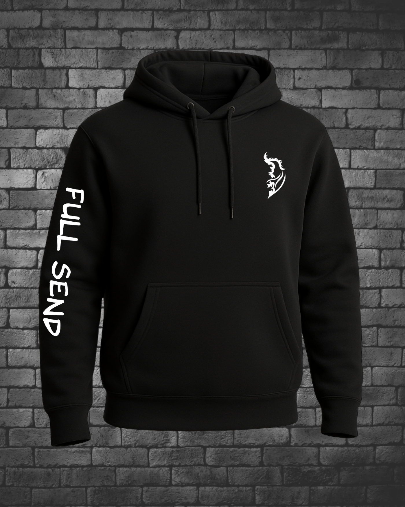 Full Send down right sleeve. Angel Wing Logo on front left chest