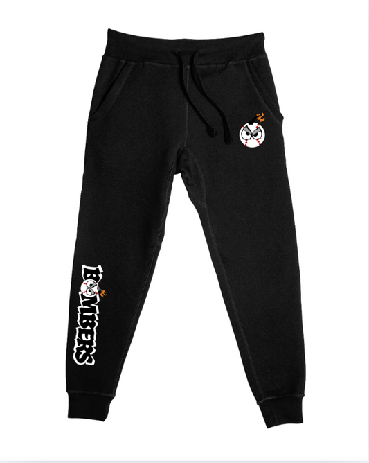 Black Joggers | Small Bomb by left pocket | Bombers down right leg