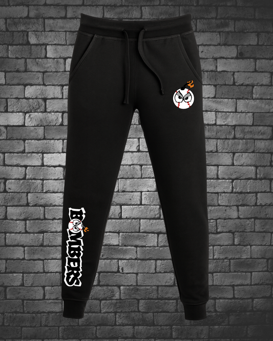 Bomb Guy below right pocket Bombers down left leg