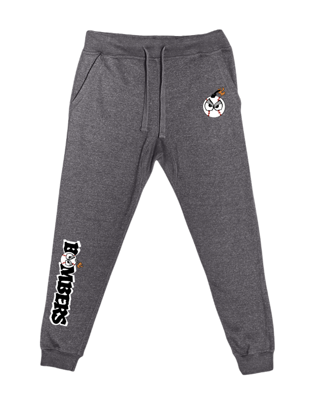 Charcoal Joggers | Small Bomb by left pocket | Bombers down right leg