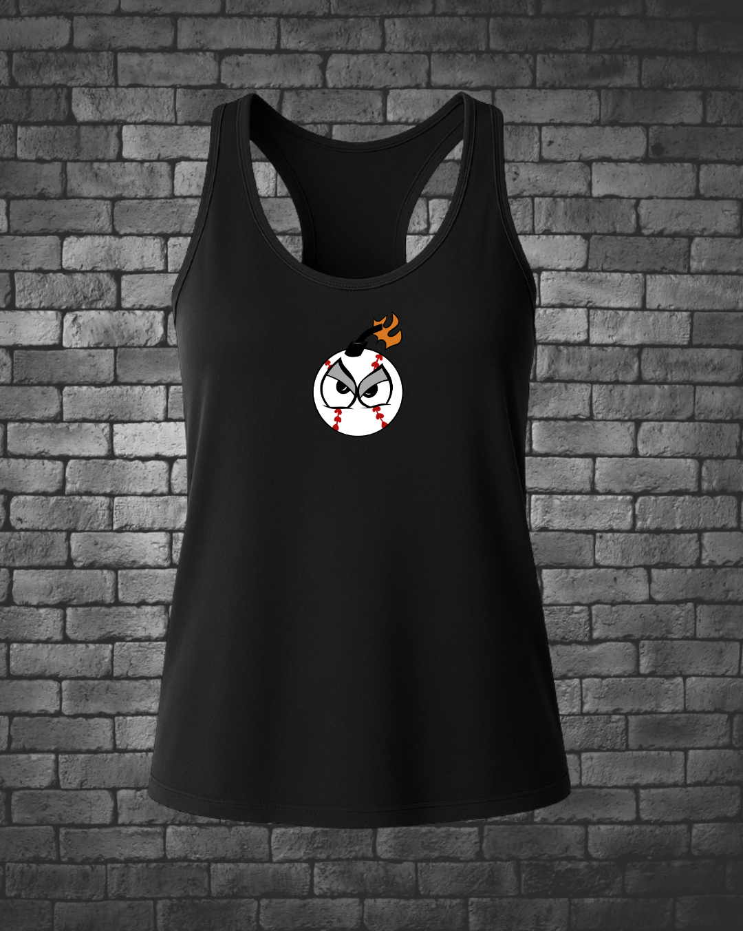 Bomb Logo front center on black tank top