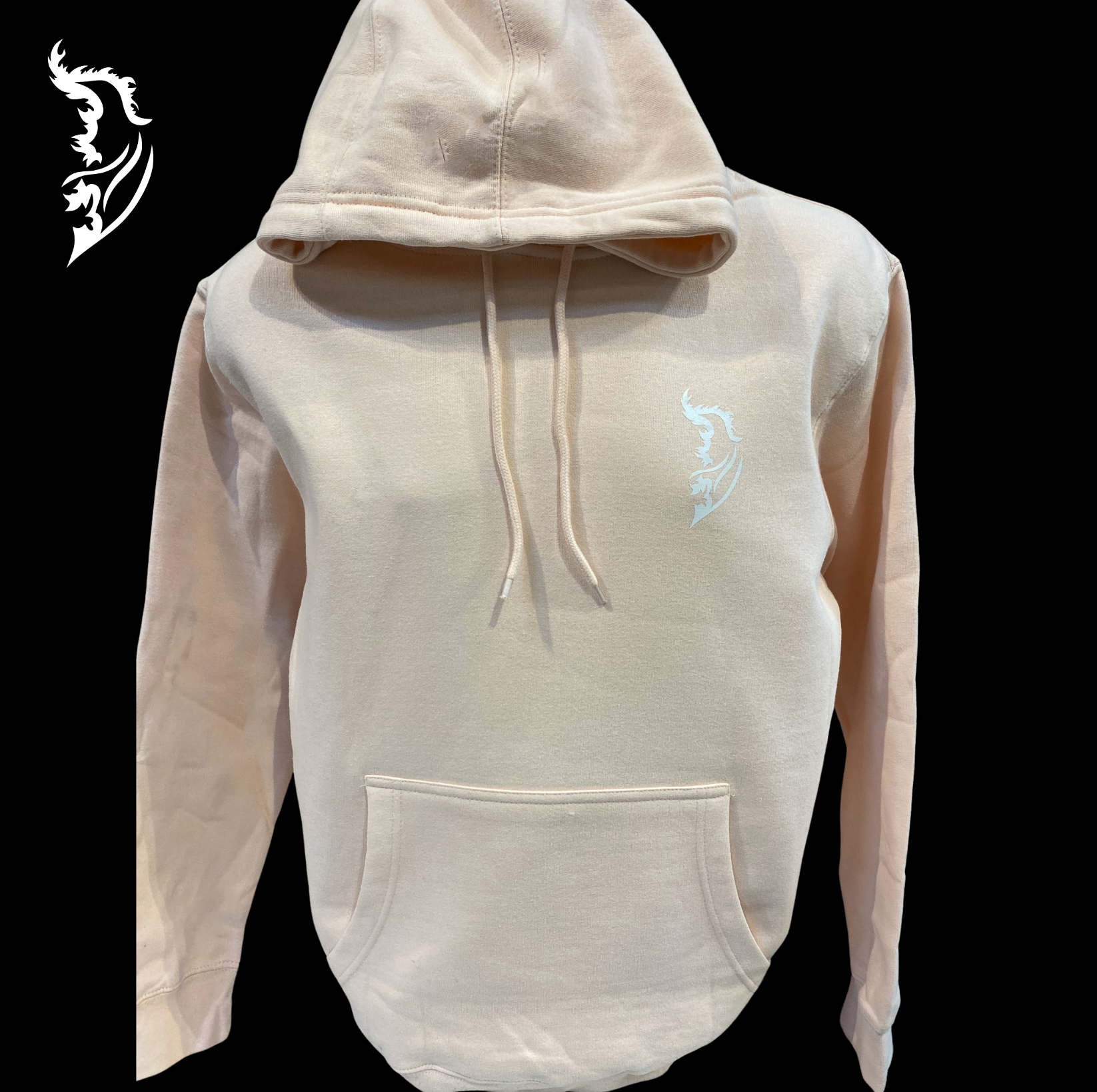 Front view - Pale Pink Hoodie with white Angel Wing Logo on left chest