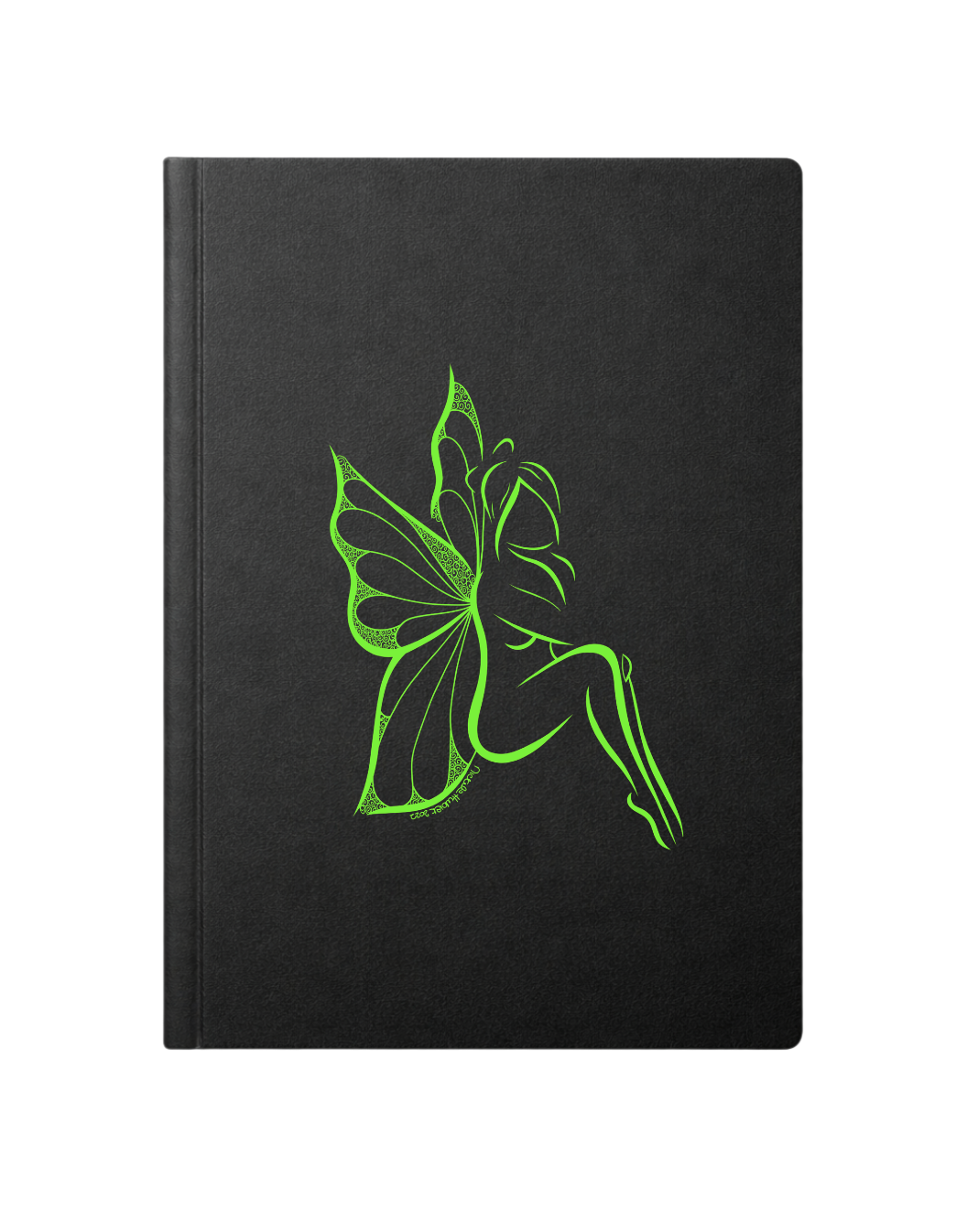 Soft cover notebook with hand-drawn Butterfly Fairy design, black journal for writing and sketching by Street Style by Nickola